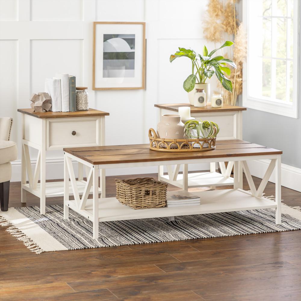 3-Piece Distressed Solid Wood Table Set - Reclaimed Barnwood/White Wash. Picture 1