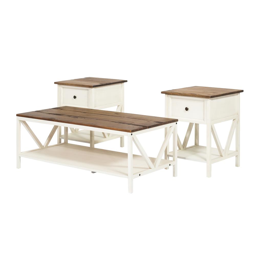 3-Piece Distressed Solid Wood Table Set - Reclaimed Barnwood/White Wash. Picture 6