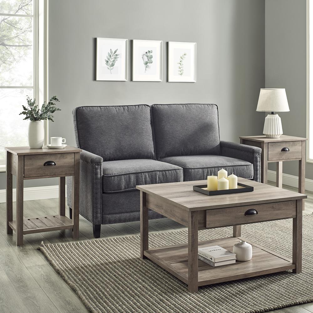 3-Piece Country Coffee Table and Side Table Set - Grey Wash. Picture 1