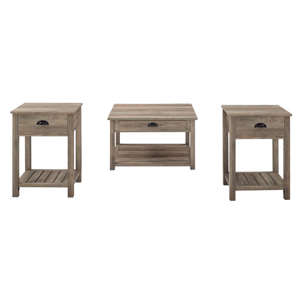 3-Piece Country Coffee Table and Side Table Set - Grey Wash. Picture 3