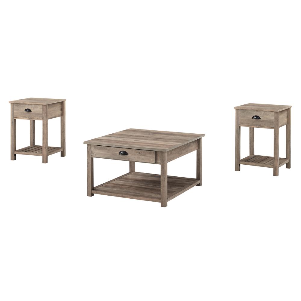 3-Piece Country Coffee Table and Side Table Set - Grey Wash. Picture 4