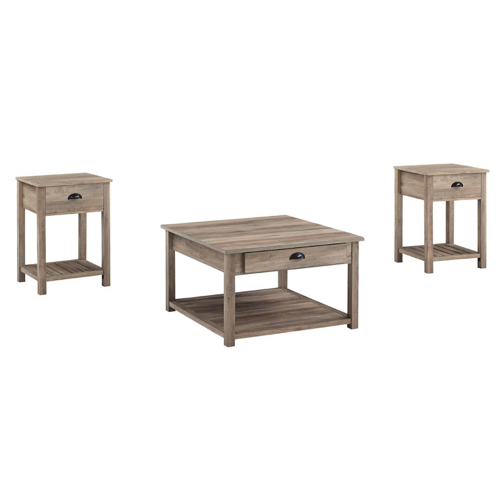 3-Piece Country Coffee Table and Side Table Set - Grey Wash. Picture 6