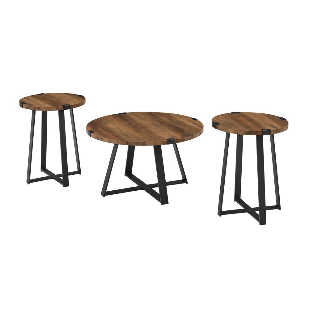 3 Piece Metal Wrap Coffee & Side Table Group - Reclaimed Barnwood. Picture 3