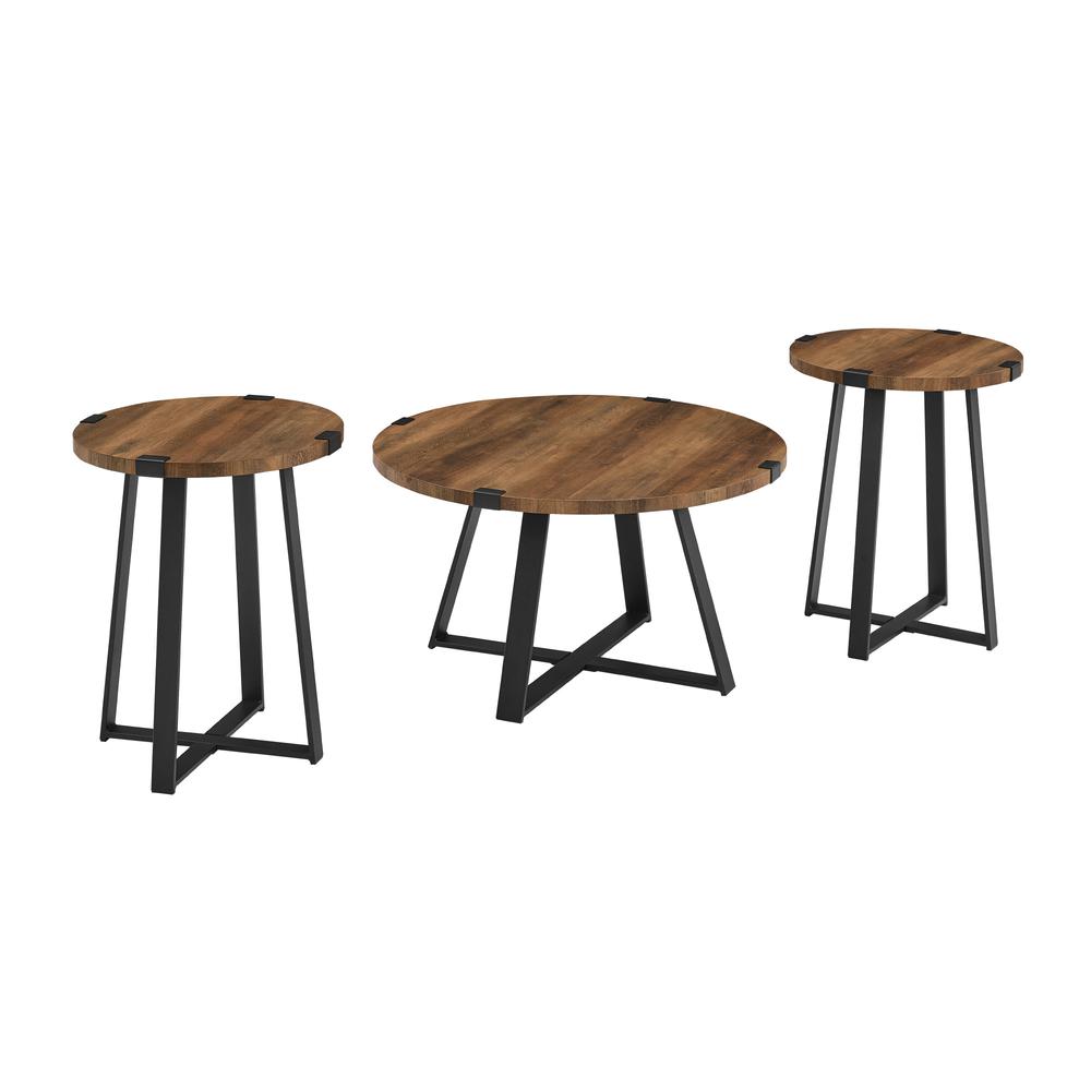 3 Piece Metal Wrap Coffee & Side Table Group - Reclaimed Barnwood. Picture 4