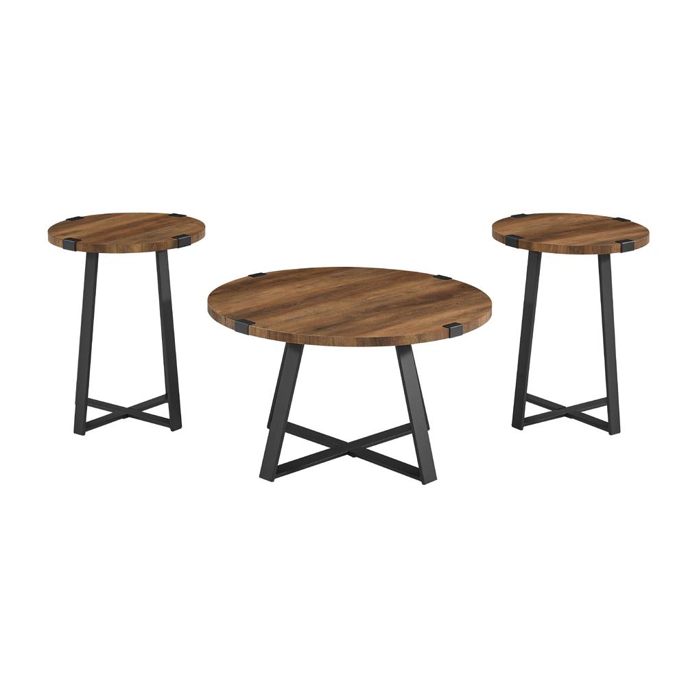3 Piece Metal Wrap Coffee & Side Table Group - Reclaimed Barnwood. Picture 5