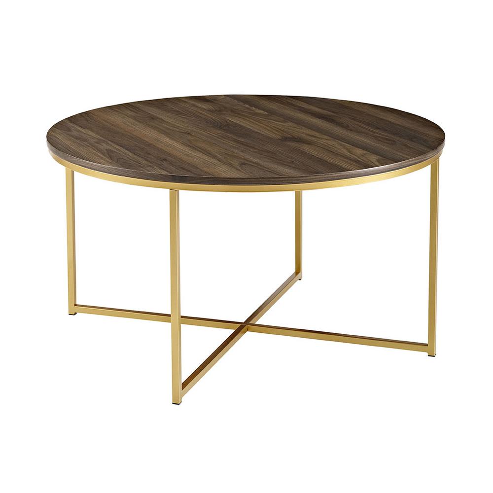 2-Piece Round Coffee Table Set - Dark Walnut / Gold. Picture 1
