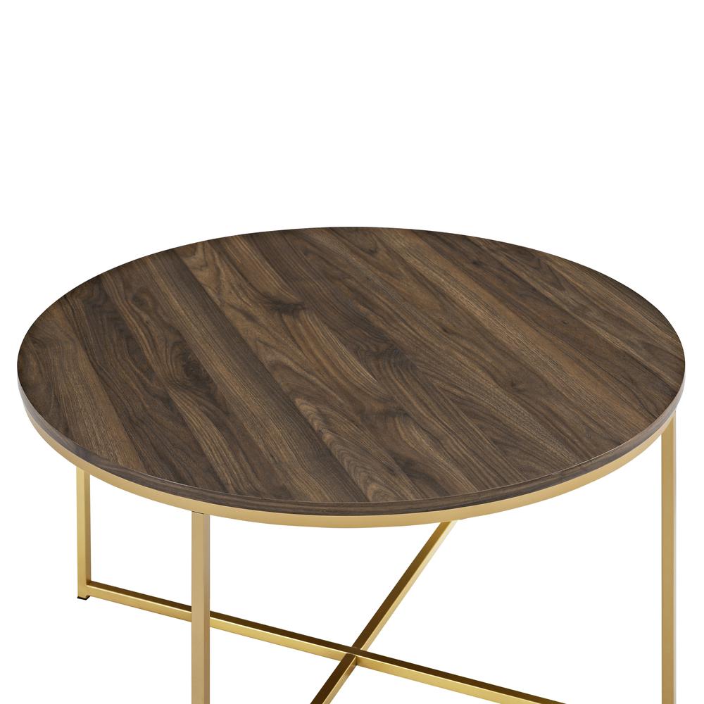 2-Piece Round Coffee Table Set - Dark Walnut / Gold. Picture 4