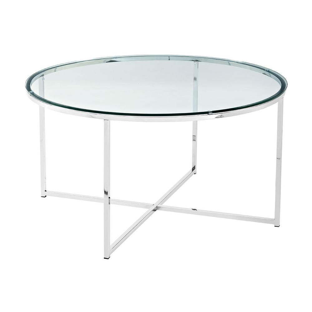 2-Piece Round Coffee Table Set - Glass / Chrome. Picture 1