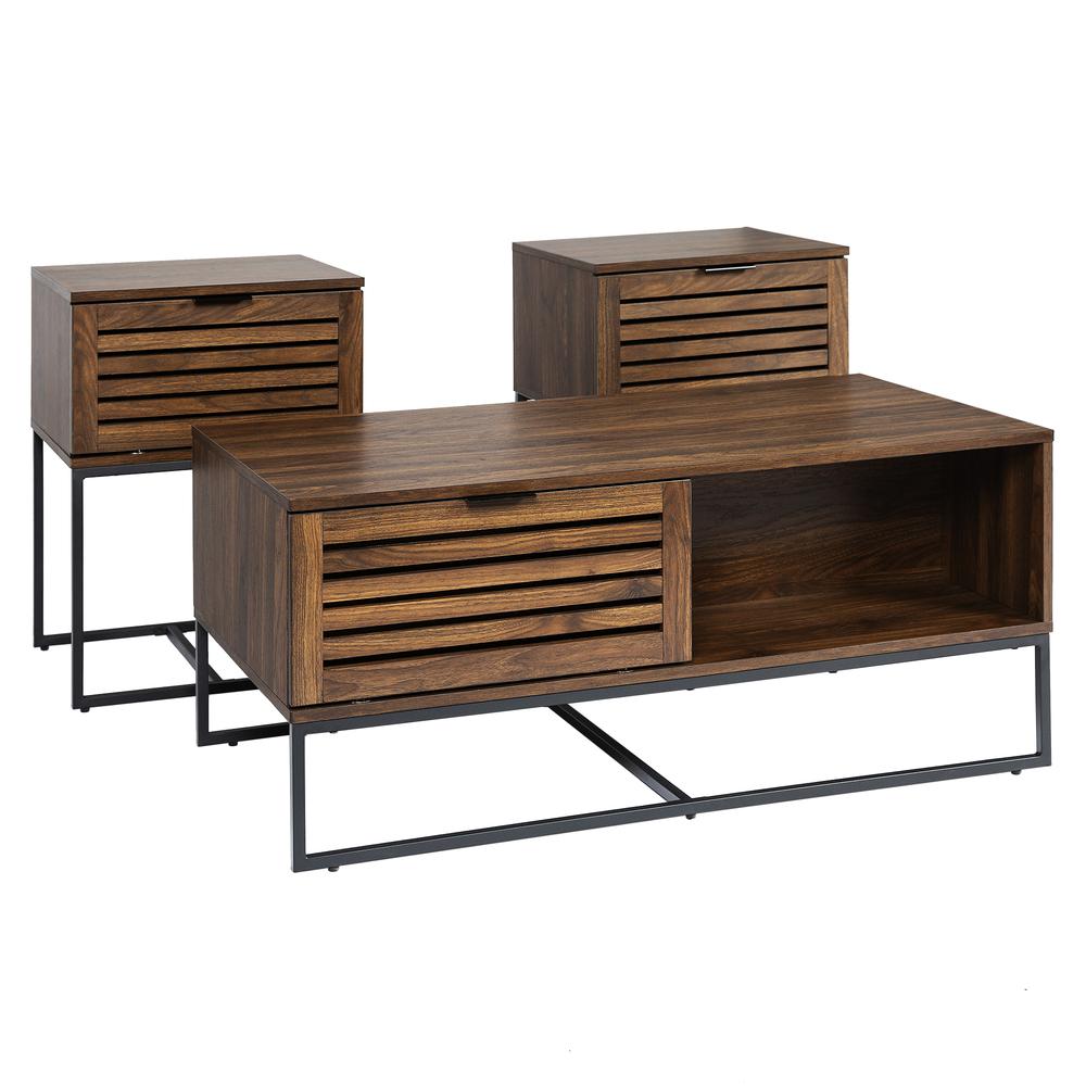 3-Piece Table Set - Modern Slat Door - Dark Walnut. Picture 4