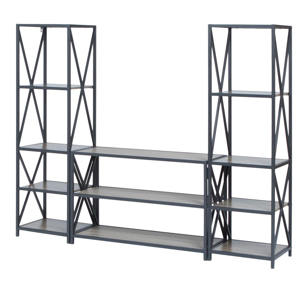 3-Piece Rustic Industrial Bookcase Set - Driftwood. Picture 2