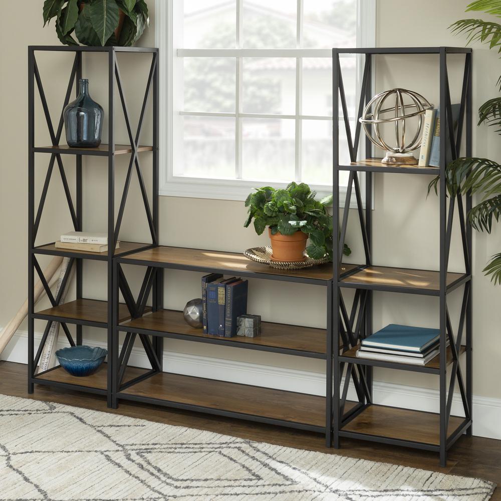 3-Piece Rustic Industrial Bookcase Set - Barnwood. Picture 2