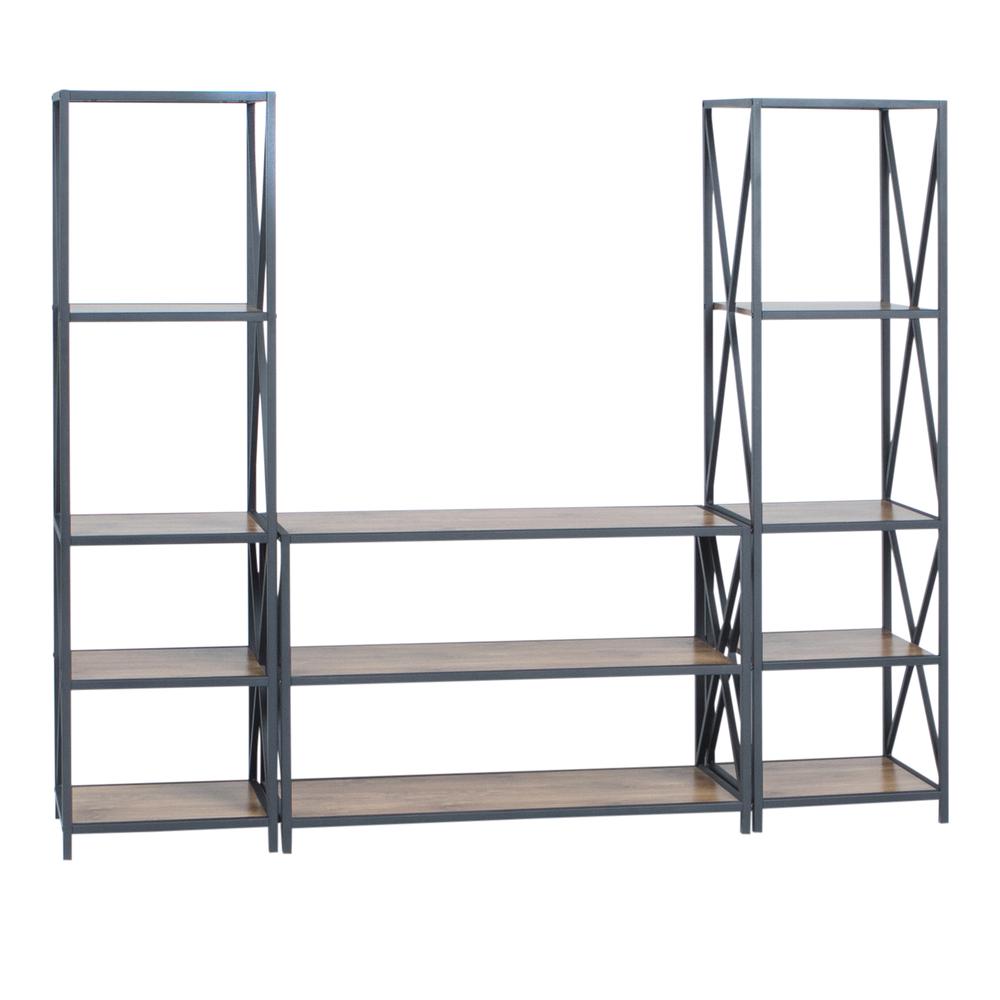 3-Piece Rustic Industrial Bookcase Set - Barnwood. Picture 1