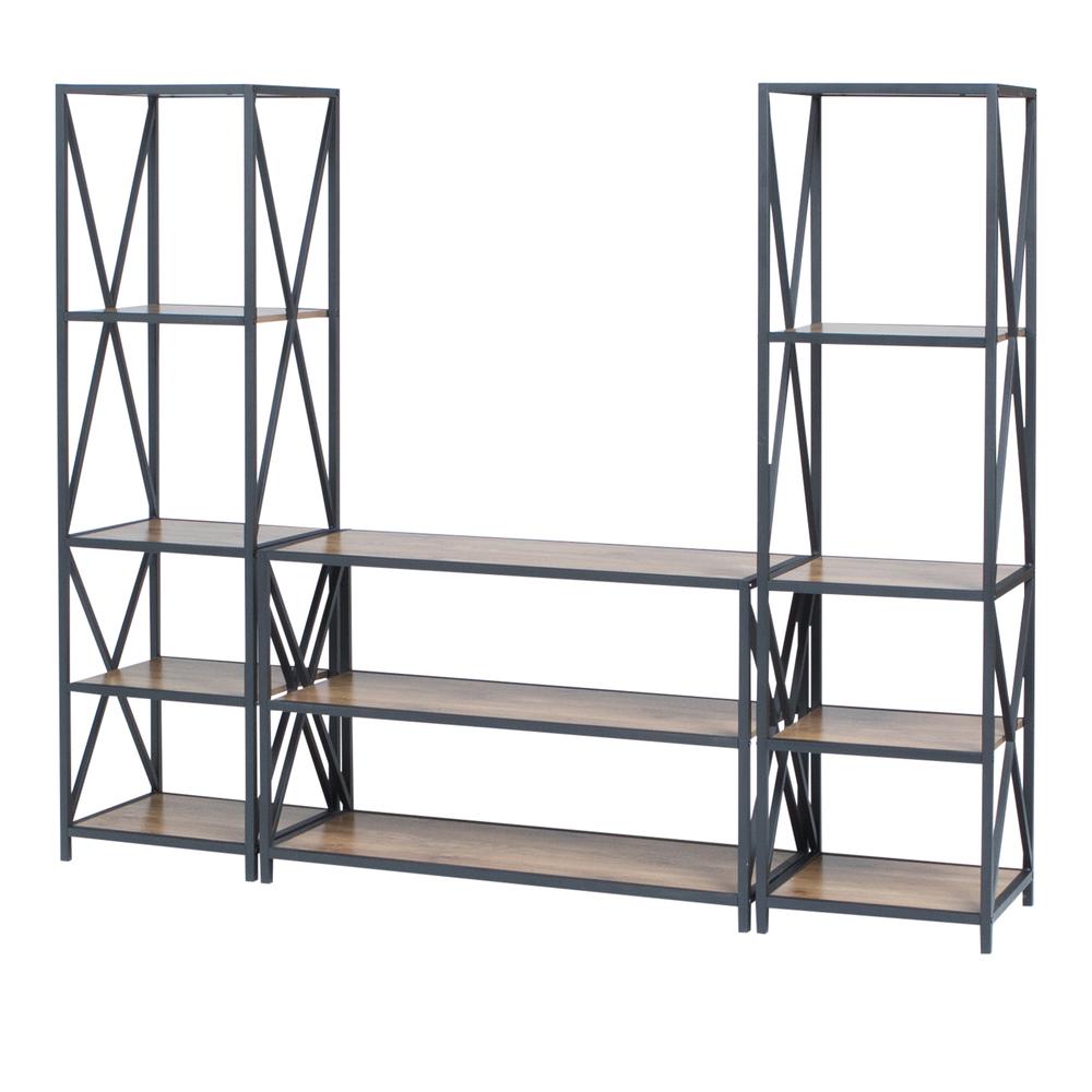 3-Piece Rustic Industrial Bookcase Set - Barnwood. Picture 4