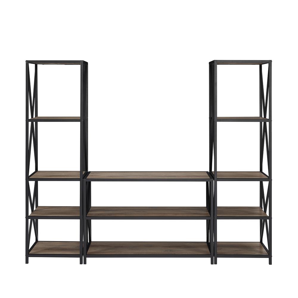 3-Piece Rustic Industrial Bookcase Set - Grey Wash. Picture 4
