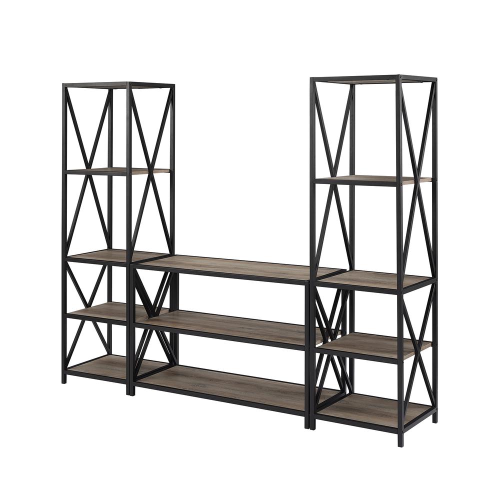 3-Piece Rustic Industrial Bookcase Set - Grey Wash. Picture 5