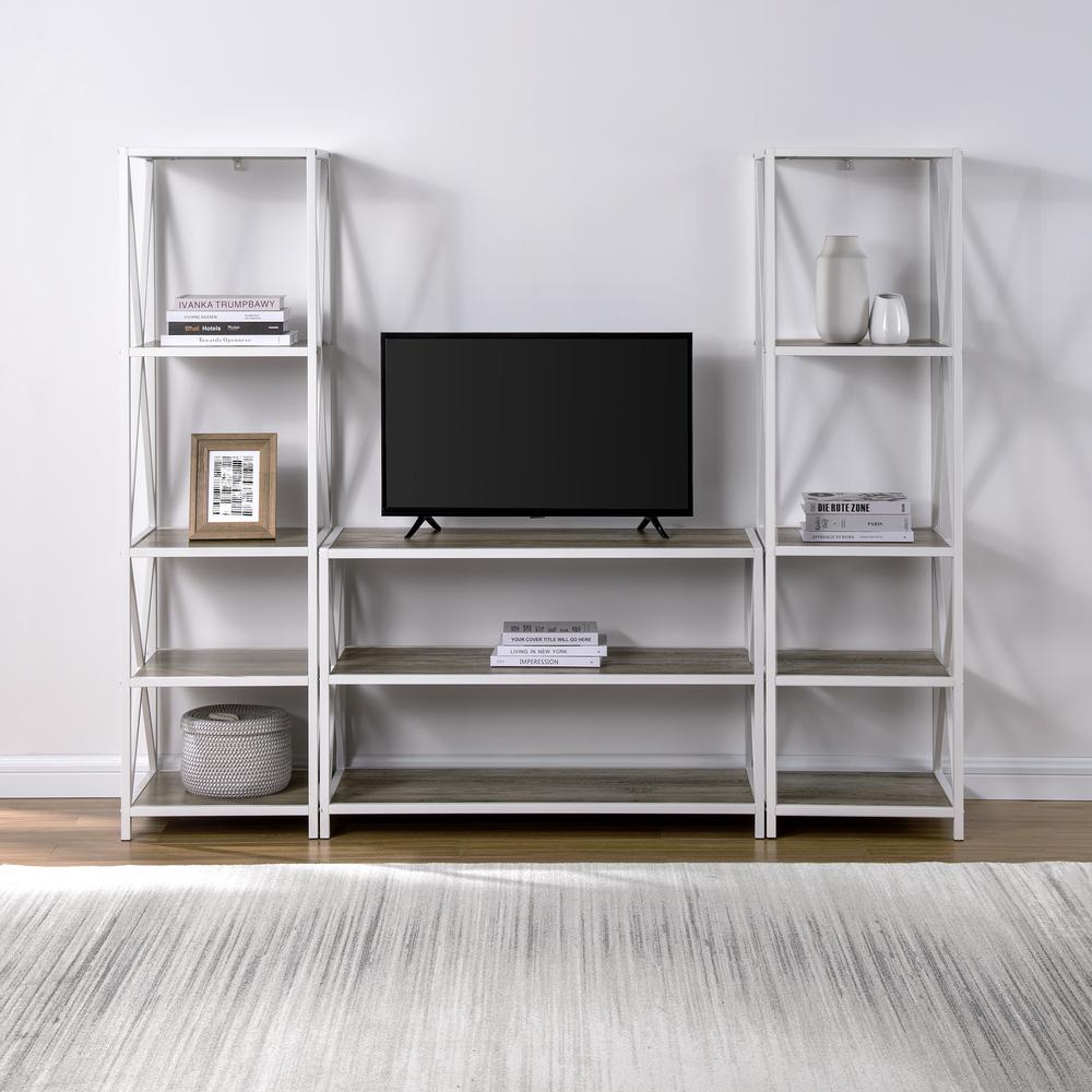 3-Piece Rustic Industrial Bookcase Set - Grey Wash. Picture 7