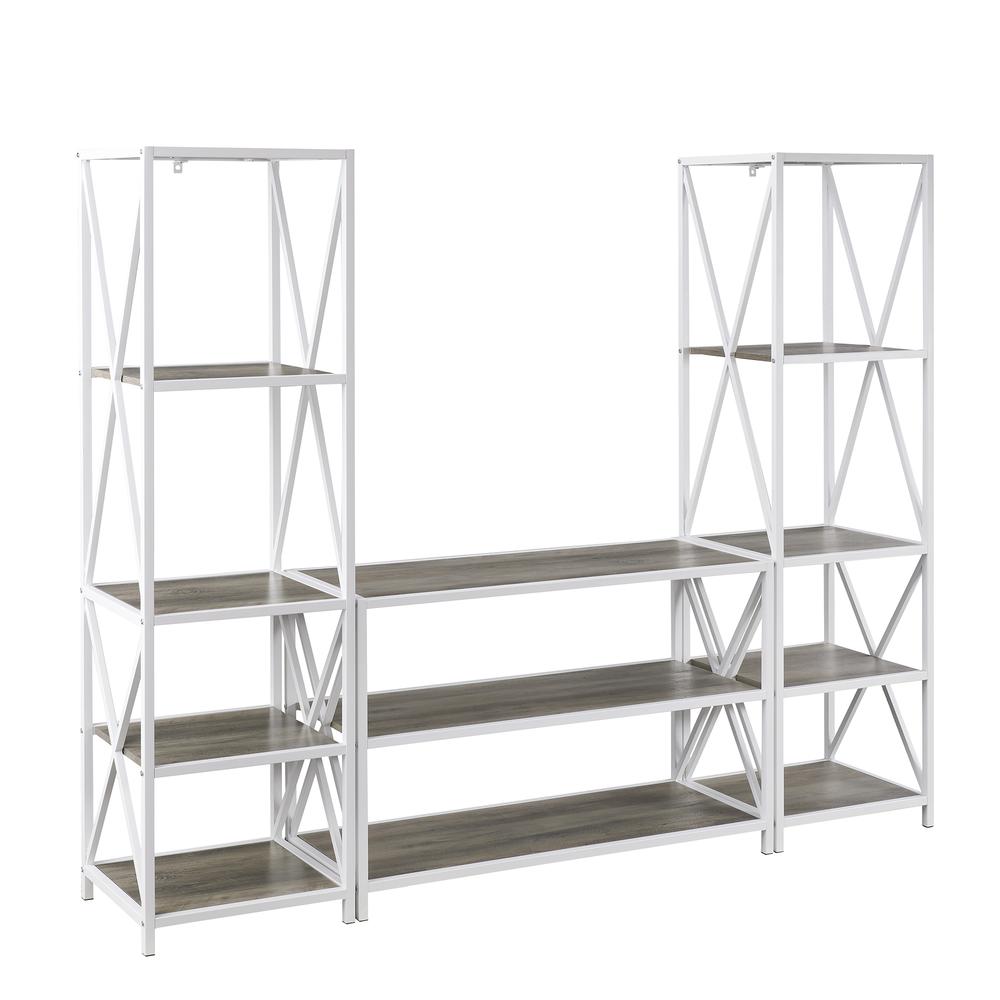 3-Piece Rustic Industrial Bookcase Set - Grey Wash. Picture 9