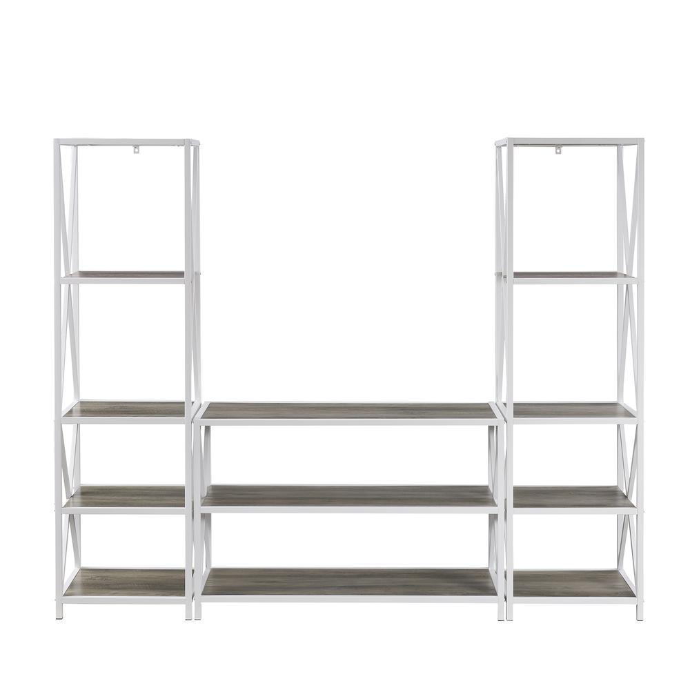3-Piece Rustic Industrial Bookcase Set - Grey Wash. Picture 10