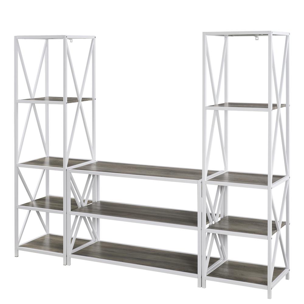 3-Piece Rustic Industrial Bookcase Set - Grey Wash. Picture 11