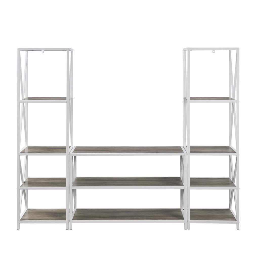 3-Piece Rustic Industrial Bookcase Set - Grey Wash. Picture 12