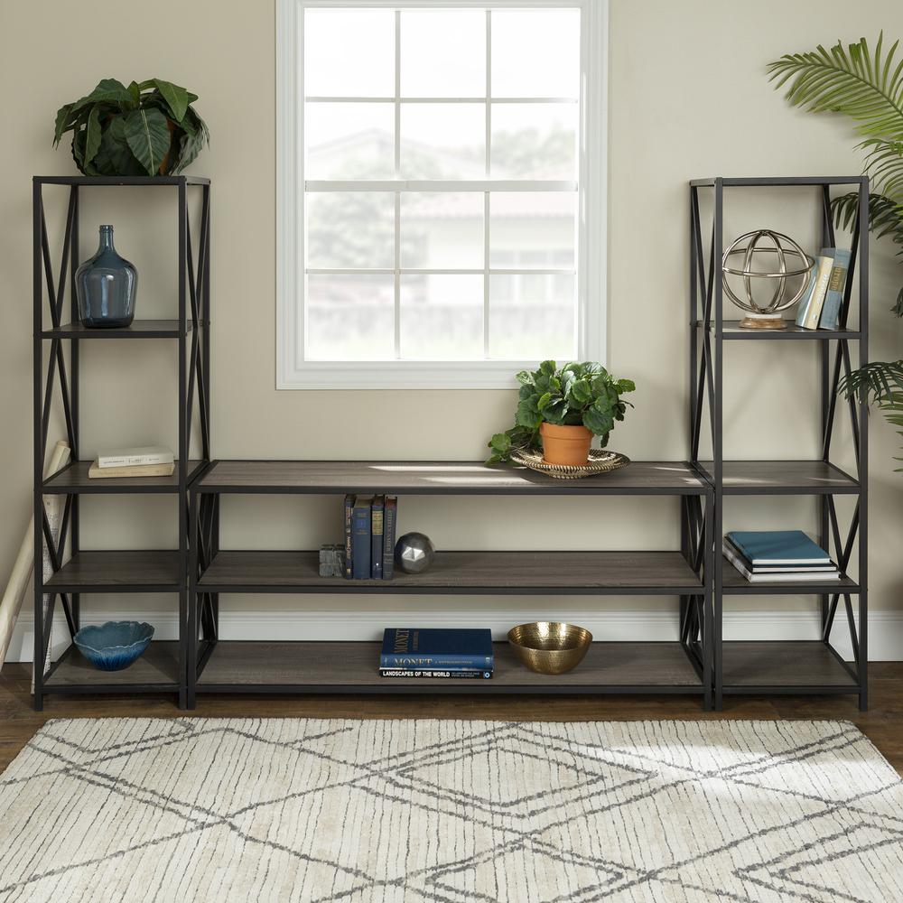 3-Piece Industrial Bookcase Set - Driftwood. Picture 2