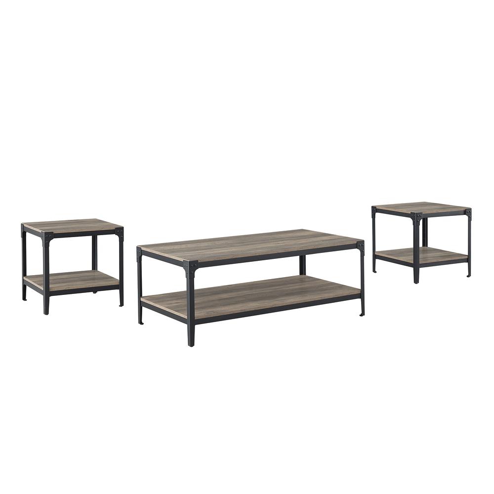 3-Piece Rustic Angle Iron Coffee Table Set - Grey Wash. Picture 3
