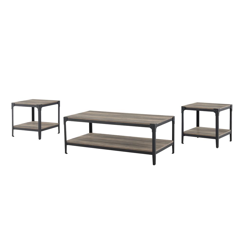 3-Piece Rustic Angle Iron Coffee Table Set - Grey Wash. Picture 4