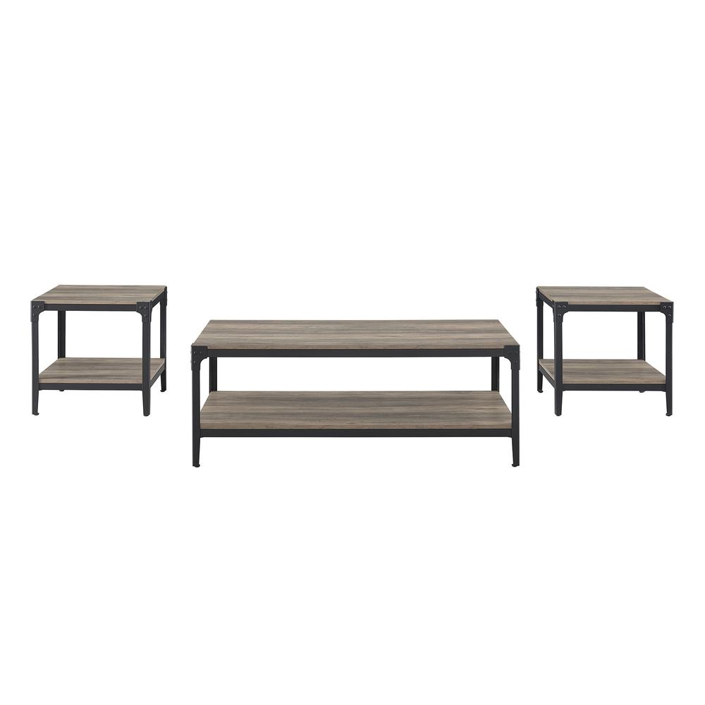 3-Piece Rustic Angle Iron Coffee Table Set - Grey Wash. Picture 5