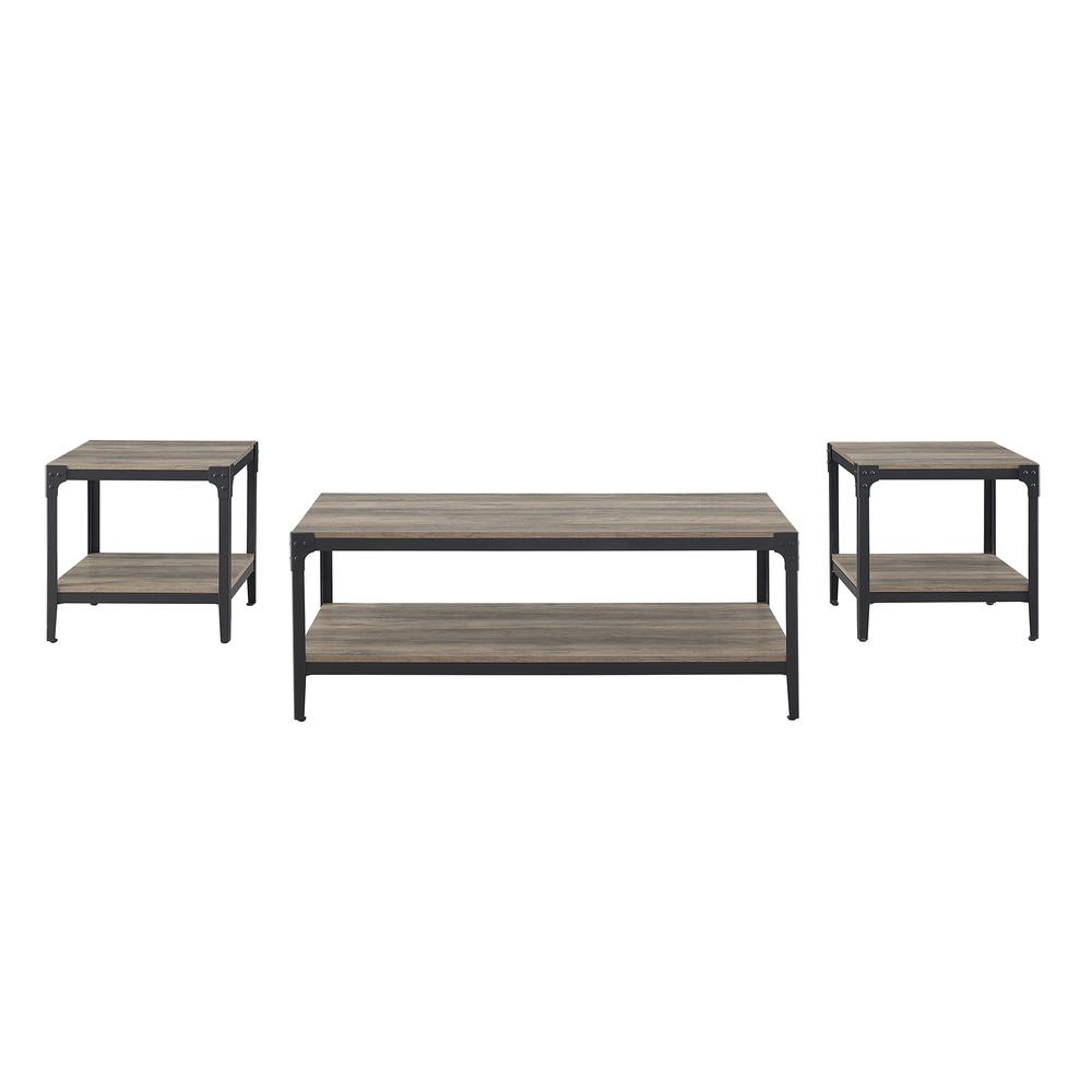 3-Piece Rustic Angle Iron Coffee Table Set - Grey Wash. Picture 6