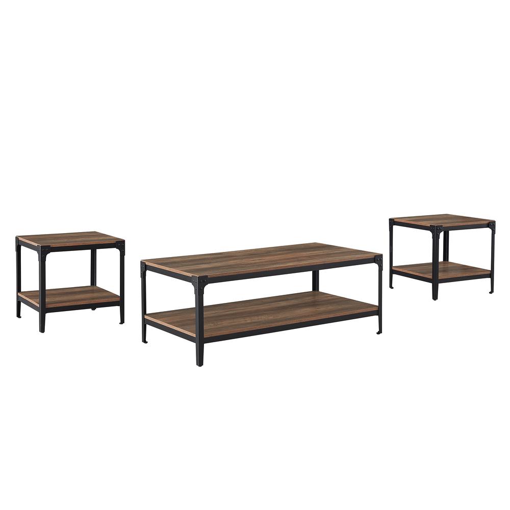 3-Piece Rustic Angle Iron Coffee Table Set - Rustic Oak. Picture 2
