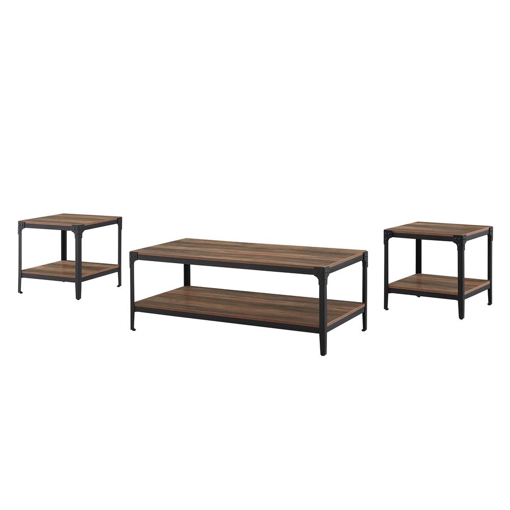 3-Piece Rustic Angle Iron Coffee Table Set - Rustic Oak. Picture 3