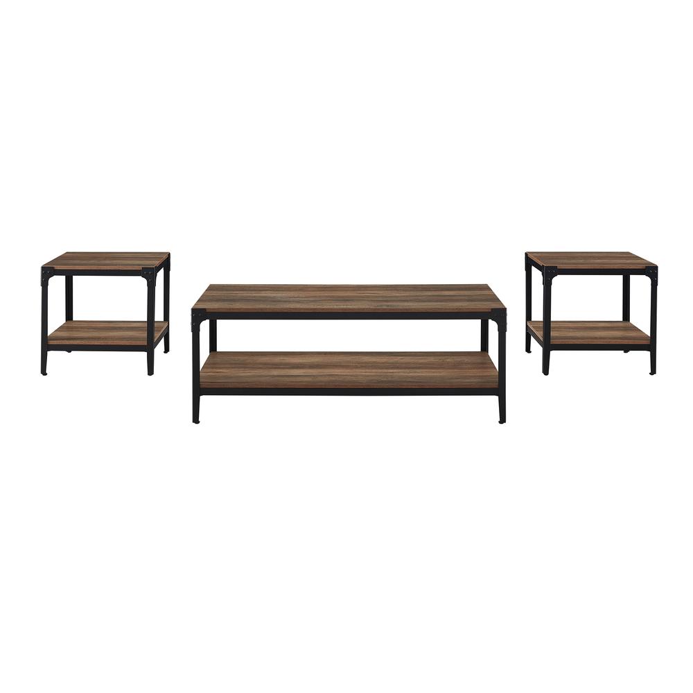 3-Piece Rustic Angle Iron Coffee Table Set - Rustic Oak. Picture 4