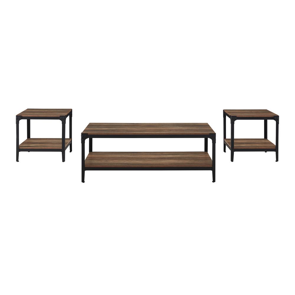 3-Piece Rustic Angle Iron Coffee Table Set - Rustic Oak. Picture 5