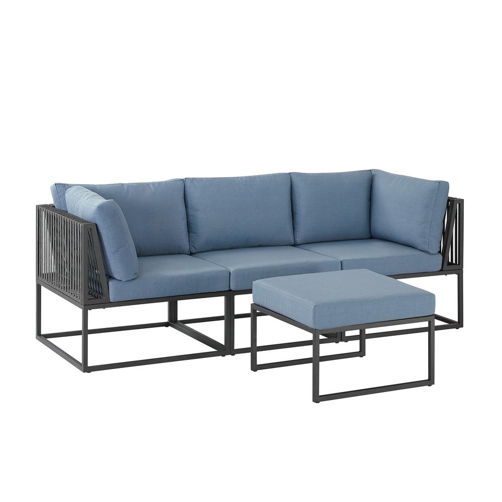 4-Piece Outdoor Cord Modular Sectional - Blue. Picture 1