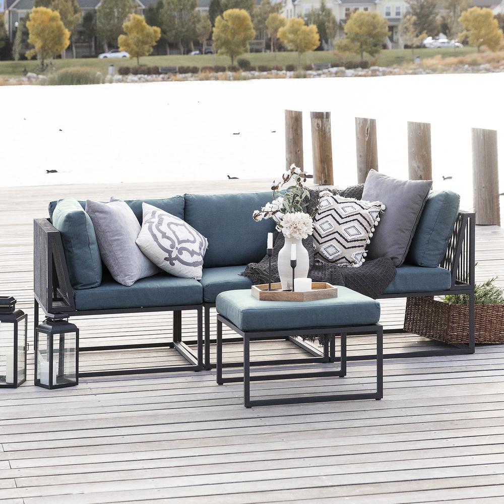 4-Piece Outdoor Cord Modular Sectional - Blue. Picture 2