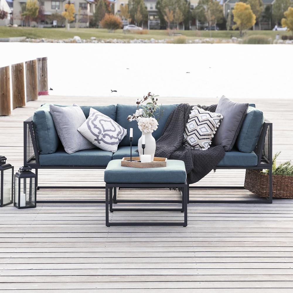 4-Piece Outdoor Cord Modular Sectional - Blue. Picture 3
