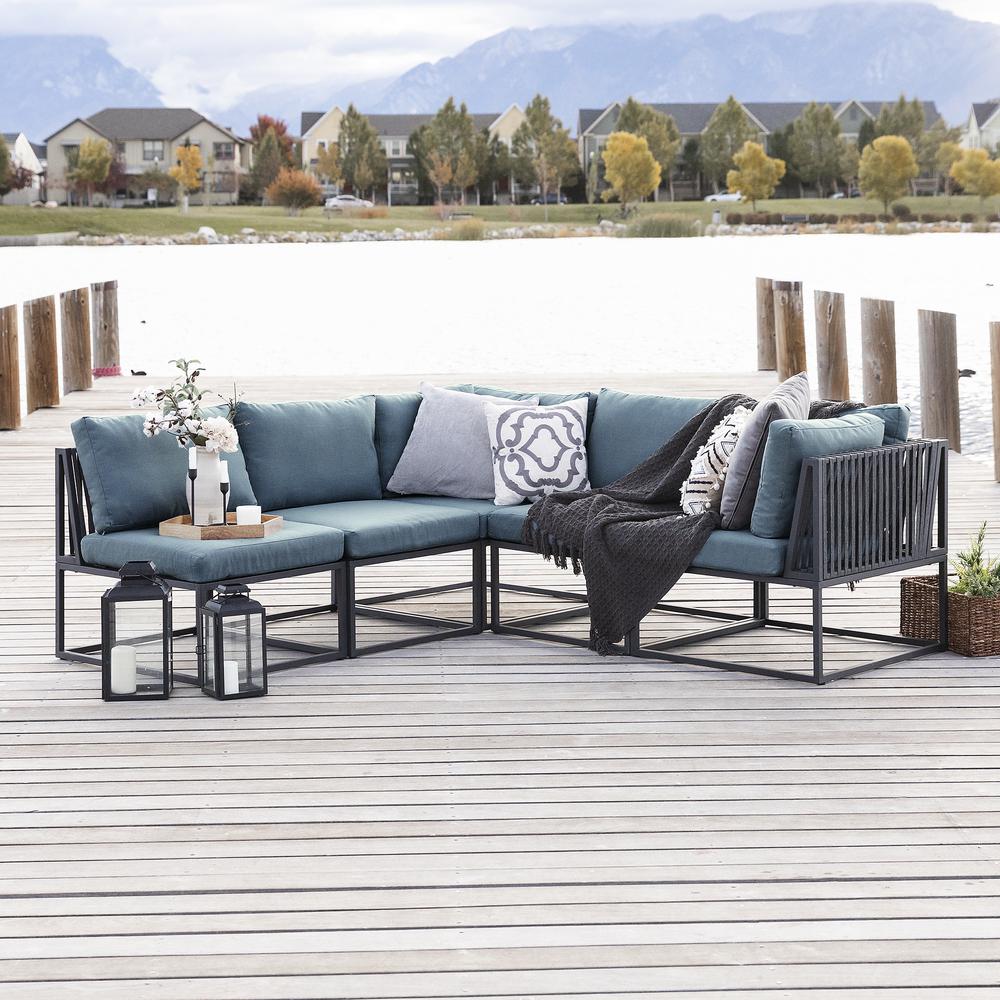 5-Piece Outdoor Cord Modular Sectional - Blue. Picture 2
