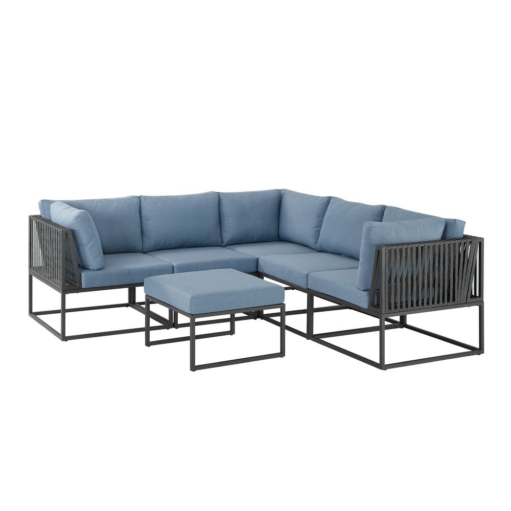 6-Piece Outdoor Cord Modular Sectional - Blue. Picture 1