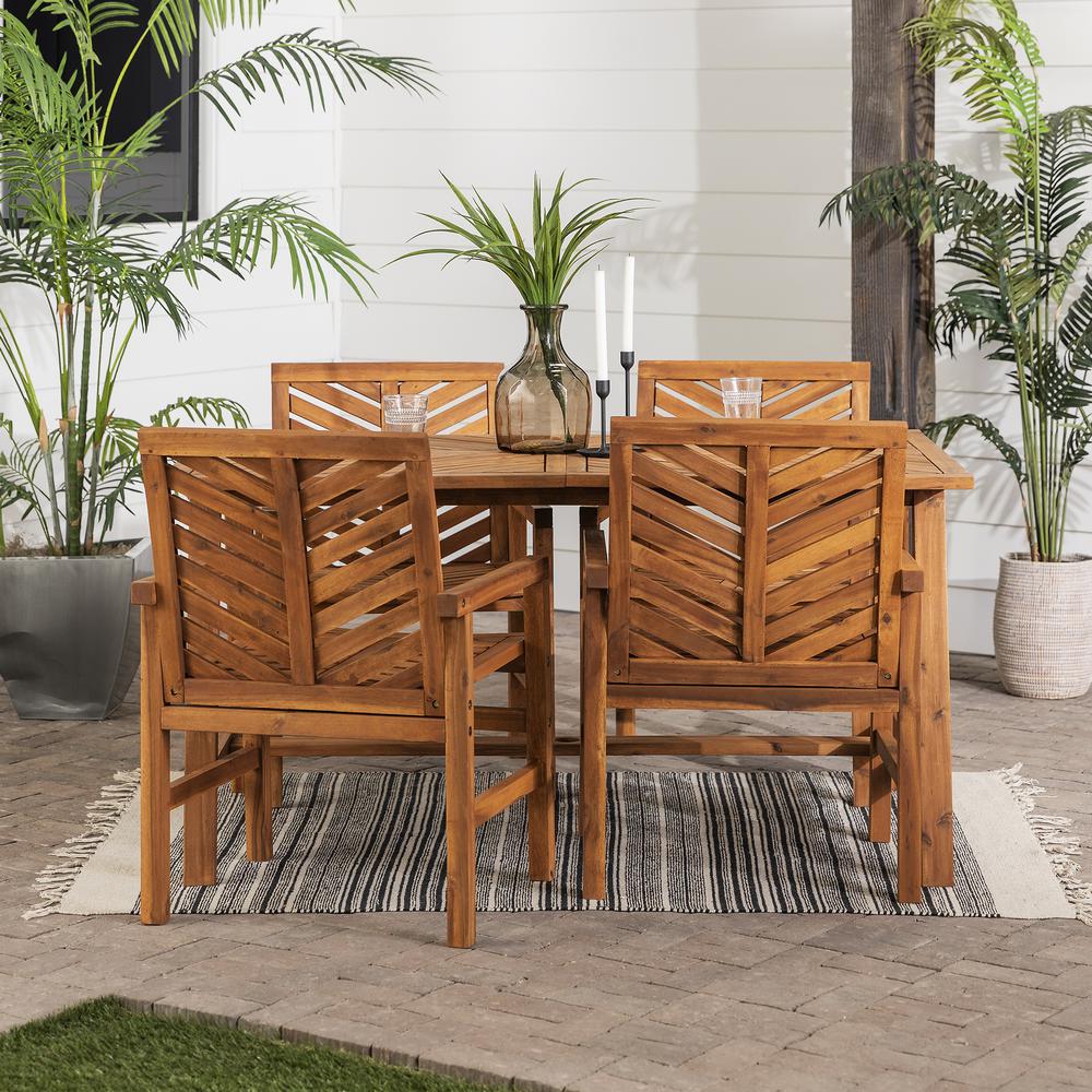 Solid Acacia Wood 5-Piece Chevron Dining Set - Brown. The main picture.