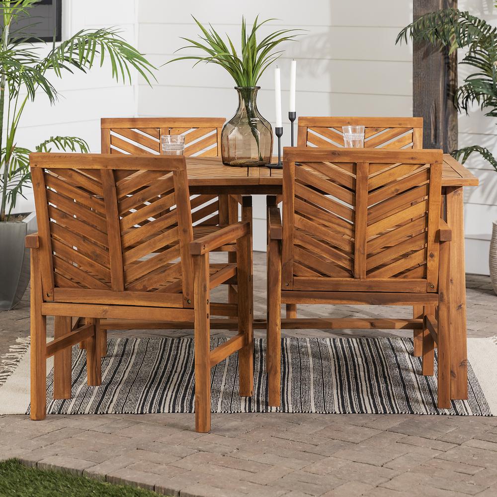 Solid Acacia Wood 5-Piece Chevron Dining Set - Brown. Picture 2