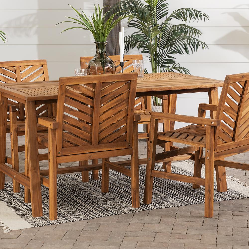 Solid Acacia Wood 5-Piece Chevron Dining Set - Brown. Picture 4