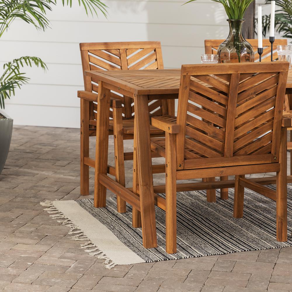 Solid Acacia Wood 5-Piece Chevron Dining Set - Brown. Picture 5