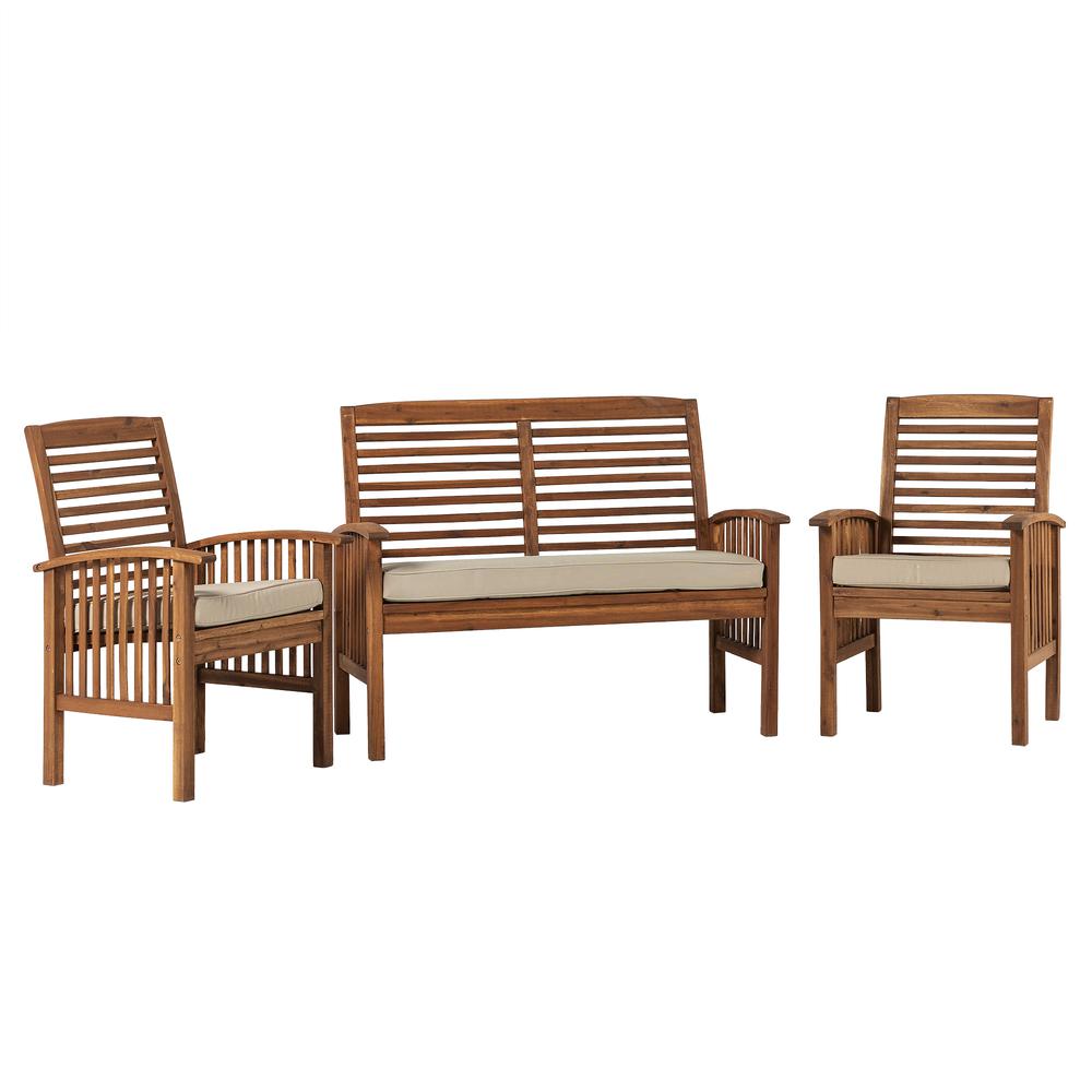 3-Piece Acacia Patio Chat Set - Brown. Picture 1
