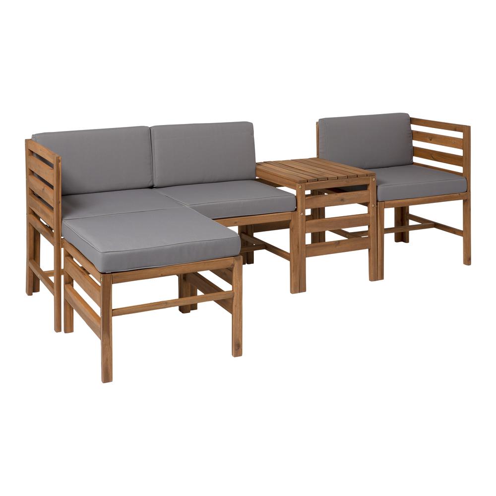 5-Piece Modular Acacia - 3 seat + Ottoman + Side Table - Brown. Picture 1