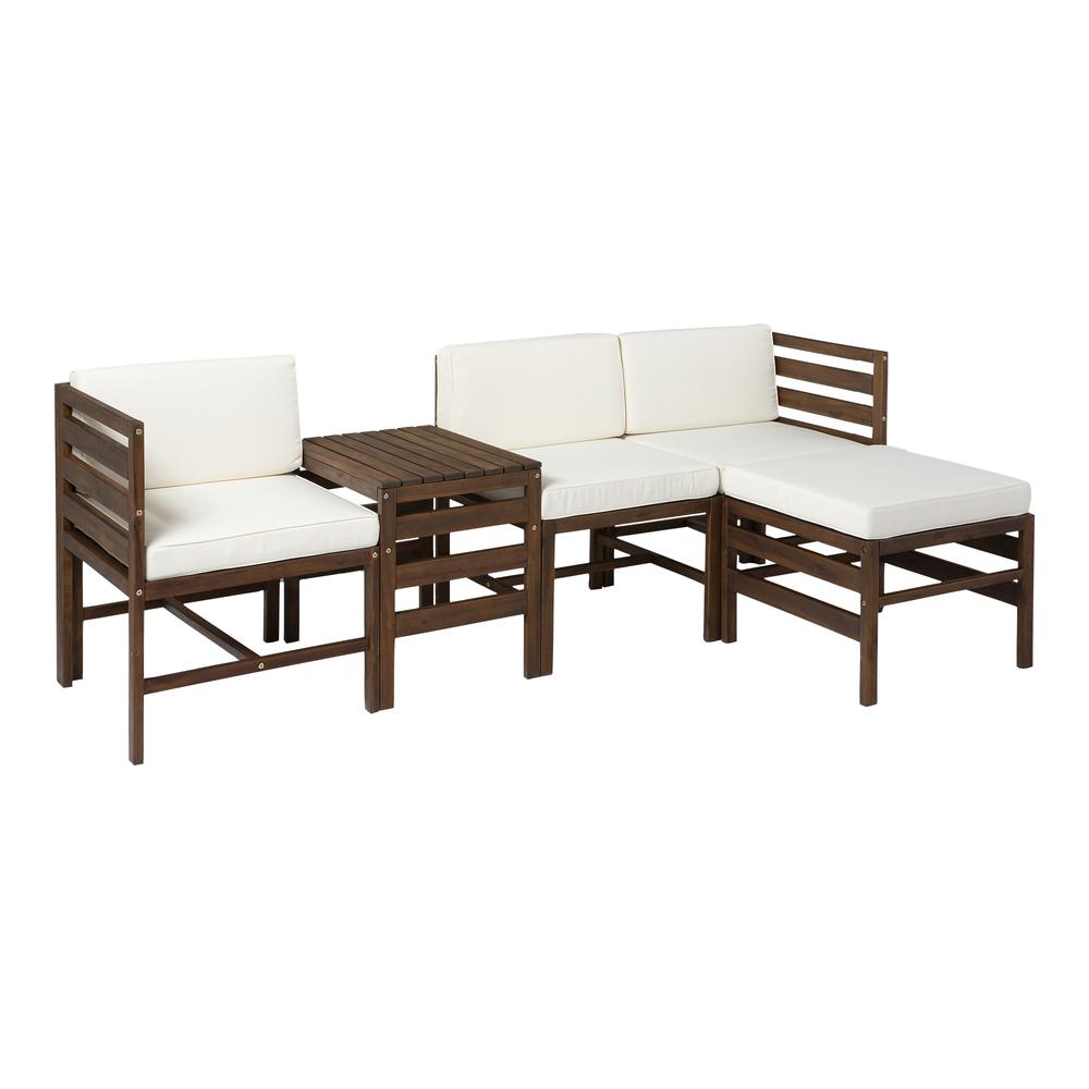 5-Piece Modular Acacia - 3 seat + Ottoman + Side Table - Dark Brown. Picture 1