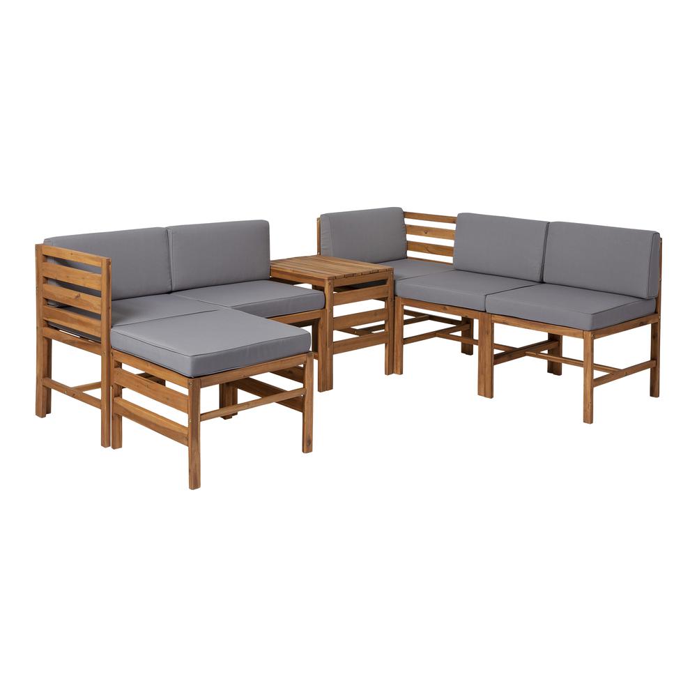 7-Piece Modular Acacia - 5 seat + Ottoman + side table - Brown. Picture 1