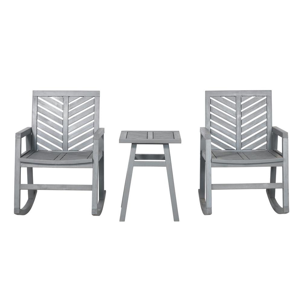 3-Piece Outdoor Rocking Chair Chat Set - Grey Wash. Picture 1