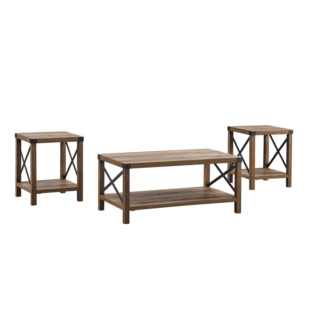 3-Piece Rustic Wood and Metal Accent Table Set - Rustic Oak. Picture 3