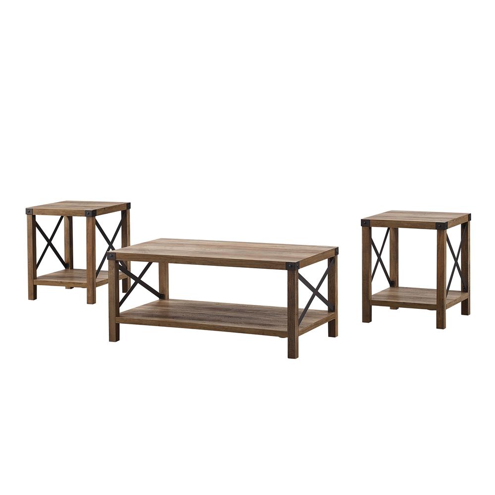 3-Piece Rustic Wood and Metal Accent Table Set - Rustic Oak. Picture 4