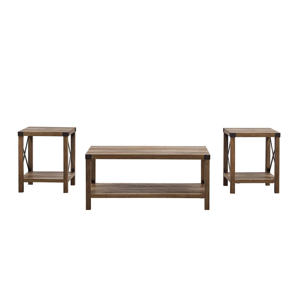 3-Piece Rustic Wood and Metal Accent Table Set - Rustic Oak. Picture 5